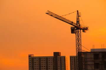 Silhouette Crane on Sunset Background