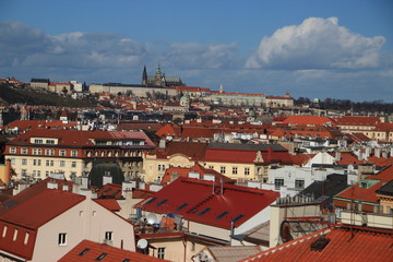 Depth field view of castle and roofs / Praha Czech rep. (large 1/3 sky)