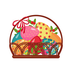 Easter icon with basket full of colored eggs.