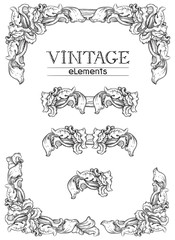 Vintage borders. Vector retro  elements  at old engraving style. 