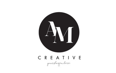 AM Letter Logo Design with Black Circle and Serif Font.