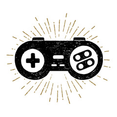 Hand drawn 90s themed icon with a gamepad textured vector illustration.