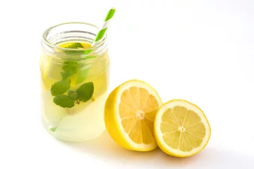 Foto op Plexiglas Lemonade drink in a jar glass isolated on white background   © chandlervid85