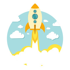 Startup new business project with rocket and clouds