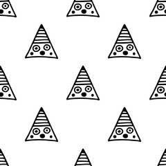 Obraz premium Seamless vector pattern. Black and white geometrical background with hand drawn decorative tribal elements. Print with ethnic, folk, traditional motifs. Graphic vector illustration.