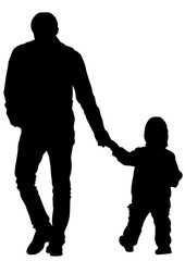 Father and son out for a walk on white background