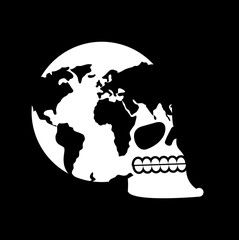 Earth skull. head of skeleton is planet. Continents and Oceans. global Death