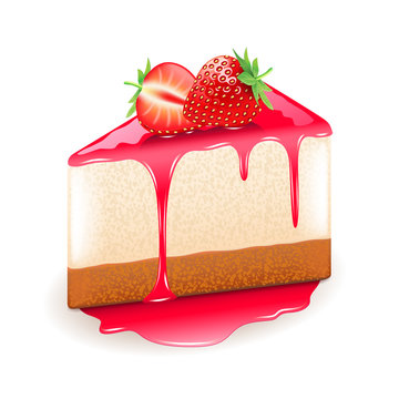 Strawberry Cheesecake Isolated On White Vector