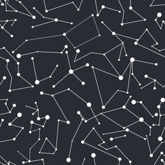 Vector seamless pattern with constellation on black background. © Pixcellence