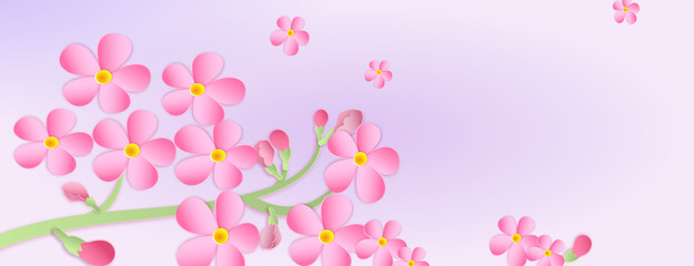 Banner with a branch of cherry blossoms with Paper cut. Paper art style