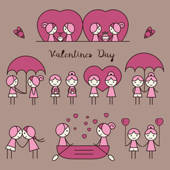 Brown purple background, Couple in love vector characters isolated