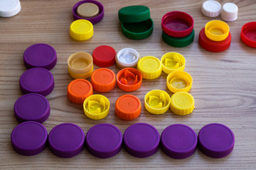 Plastic caps from bottles for recycling