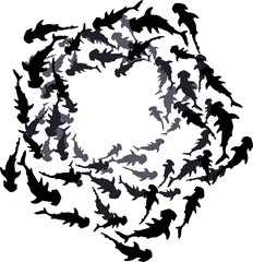 hammerhead shark silhoettes in circle - obrazy, fototapety, plakaty