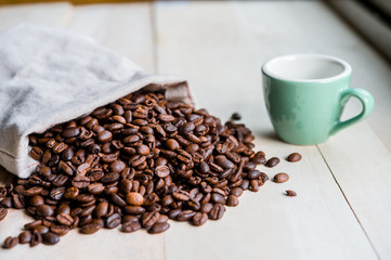 Studio Shot of Coffee Beans in a Bag