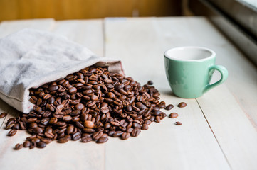 Studio Shot of Coffee Beans in a Bag