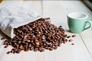 Studio Shot of Coffee Beans in a Bag