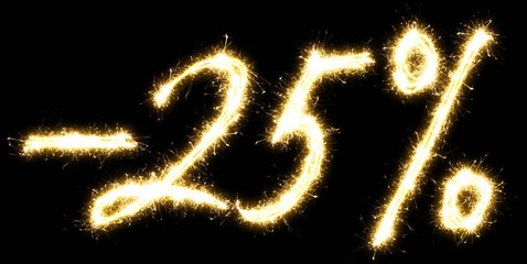 -25% off sign. Made of sparkler