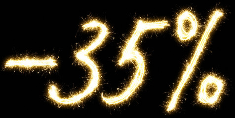 -35% off sign. Made of sparkler