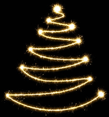 Christmas tree made by sparkler on a black background