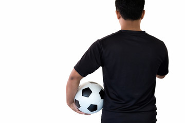 football player holding ball on football stadium of championship win for background