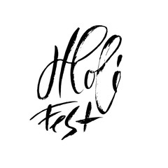 Vector illustration. Hand drawn brush lettering of Holi Fest. Grunge ink inscription