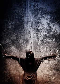 Ghost woman with barbed wire,Scary background for book cover