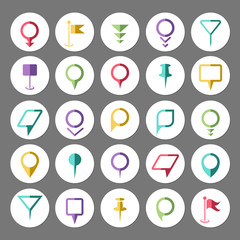 Abstract map marker elements. Web pin set vector templates in flat style