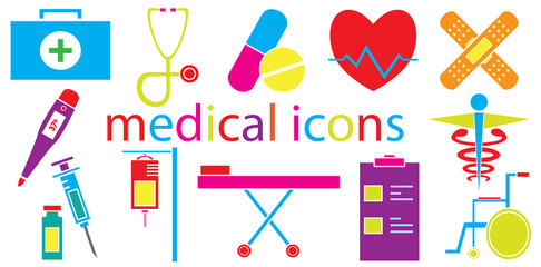 Colorful Set of medical icons vector isolated in white background.