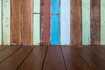 Wooden wall and floor.