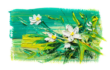 Oil painting flowers.Impressionist style.On a white background.