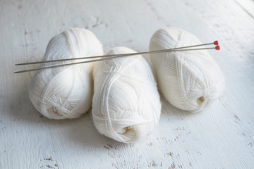 Yarn knitting white.