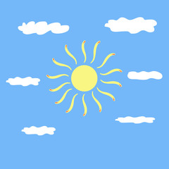 The sun and cloud sign on blue background