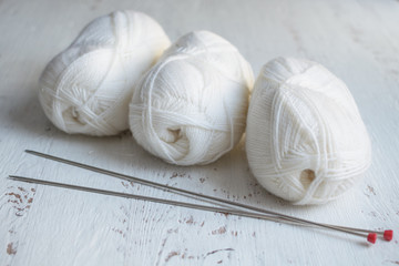 Yarn knitting white.