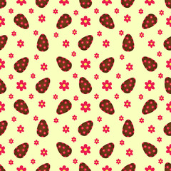 Easter seamless pattern with flowers and holiday eggs.Perfect for wallpaper, gift paper, pattern fills, web page background, spring and Easter greeting cards.