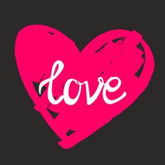 Love on pink vector heart with black background