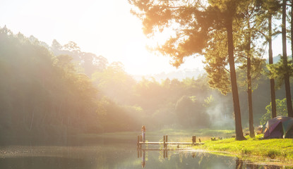 Morning in Pang Ung Lake,North of Thailand, is a tourist place where people come to vacation in the winter