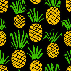 Pineapple seamless pattern. Background with summer fresh fruits. Vector illustration