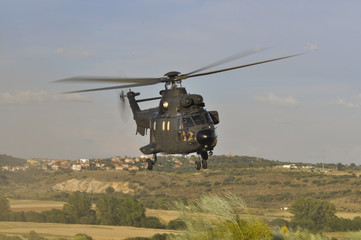 Fototapeta na wymiar Helicóptero Super Puma despegando