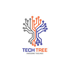 Fototapeta premium tech tree logo concept- vector logo concept illustration. green network logo sign. Computer technology logo. Vector logo template. 