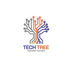 tech tree logo concept- vector logo concept illustration. green network logo sign. Computer technology logo. Vector logo template.
