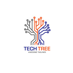 tech tree logo concept- vector logo concept illustration. green network logo sign. Computer technology logo. Vector logo template.

