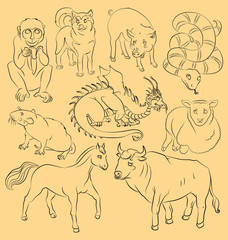 Bull-dog-dragon-horse-monkey-pig-rat-sheep-snake