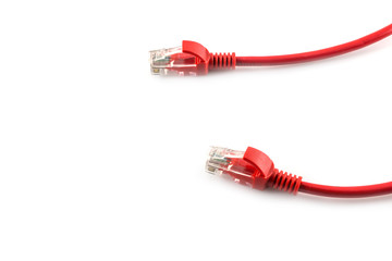 Red Network internet cable on white background