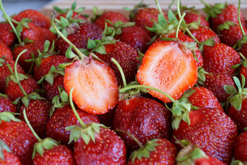 Scattering of dark red strawberry