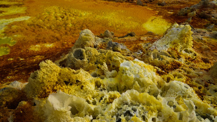 Salt structure close-up inside Dallol volcanic crater in Danakil depression Afar, Ethiopia