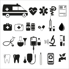 Set of medical tools on white background