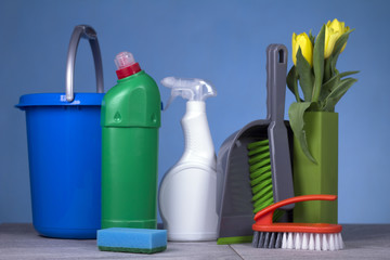 Obraz premium cleaning kit concept, place for logo