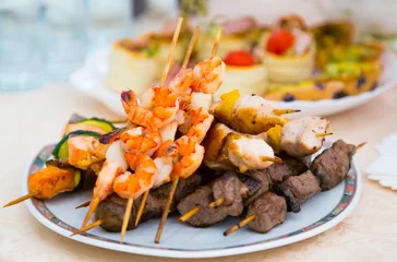  Kebab. Delicacies and snacks in the buffet. Seafood. A gala reception. Banquet. Catering. © Andrey Lapshin