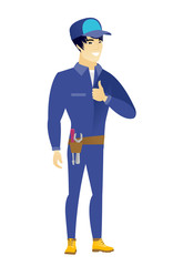 Mechanic giving thumb up vector illustration.