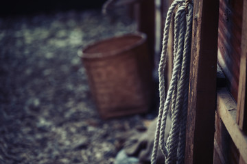 Vintage retro background with rope and bucket